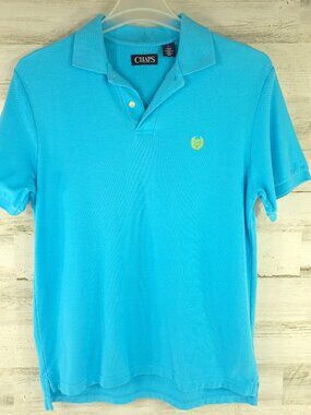 CHAPS POLO SHIRT MEN'S SIZE MEDIUM IN AQUA BLUE SHORT SLEEVE 100% COTTON *EUC*..